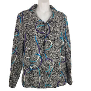 Vtg Laura Ashley Women Full Zip Jacket Blazer M Pattern Black Artsy Art To Wear